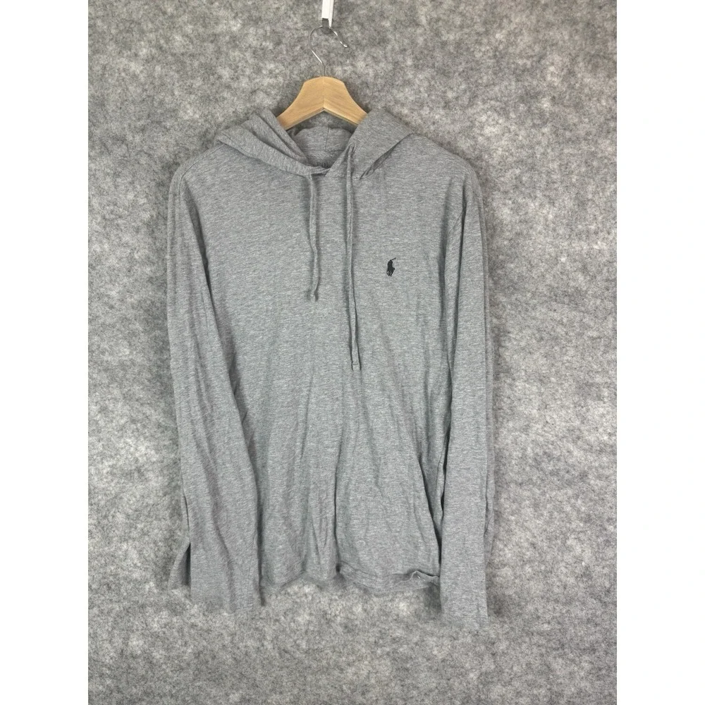Polo Ralph Lauren Hoodie Mens Medium Small Pony Lightweight Pullover Gray‎